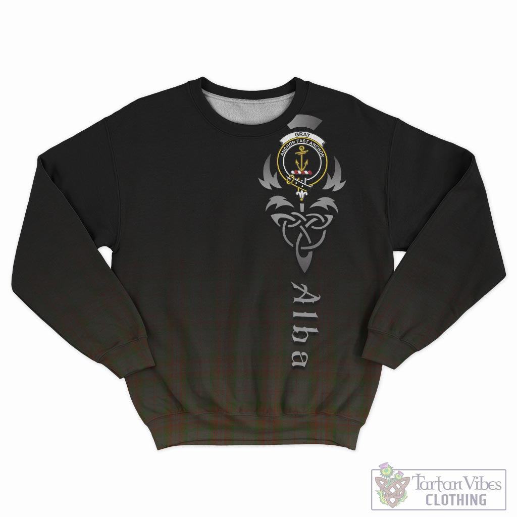 Gray Tartan Sweatshirt Featuring Alba Gu Brath Family Crest Celtic Inspired - Tartan Vibes Clothing