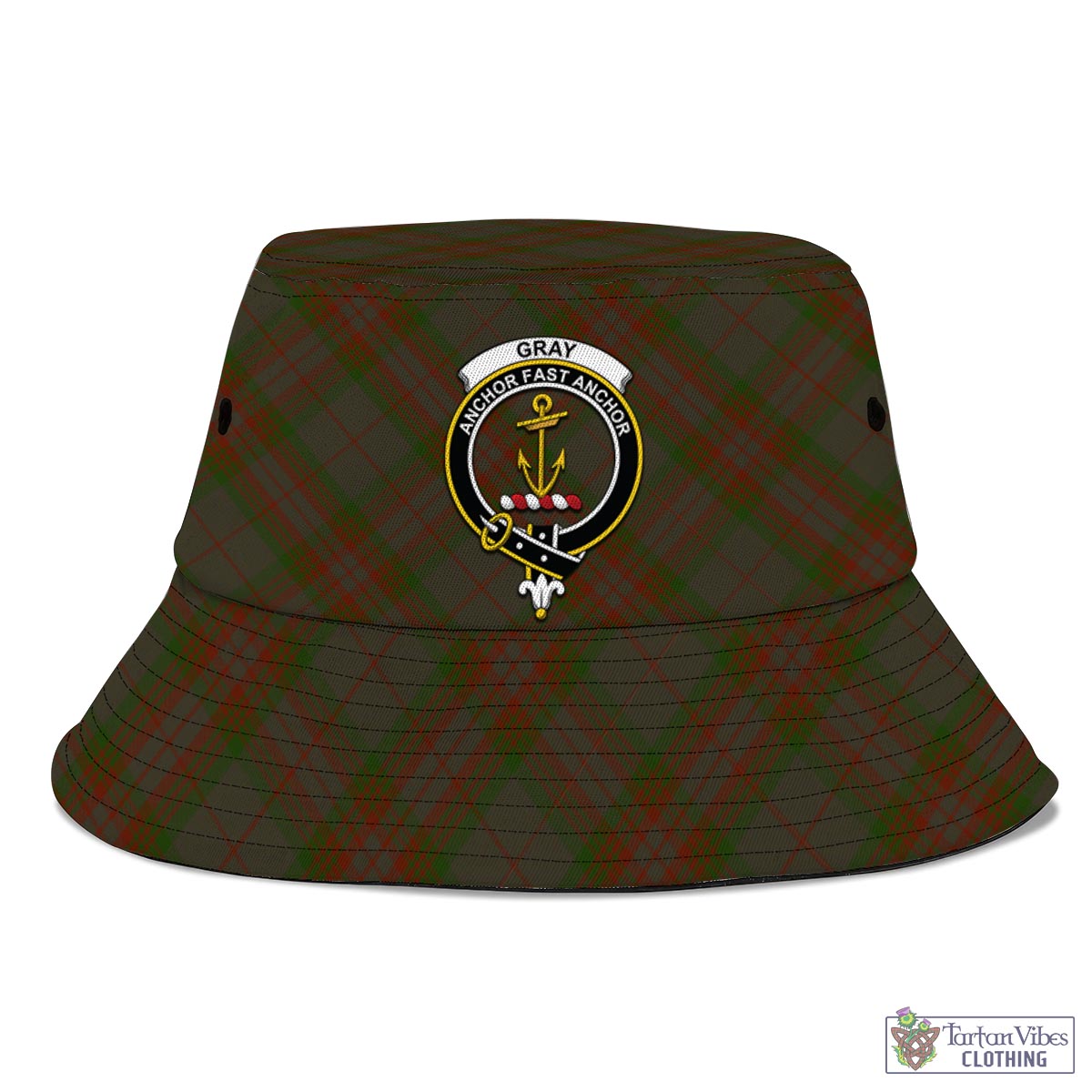 Gray Tartan Bucket Hat with Family Crest - Tartan Vibes Clothing