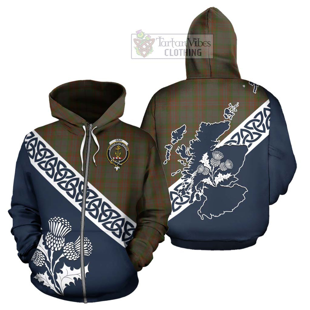 Gray Tartan Hoodie Featuring Thistle and Scotland Map - Tartan Vibes Clothing