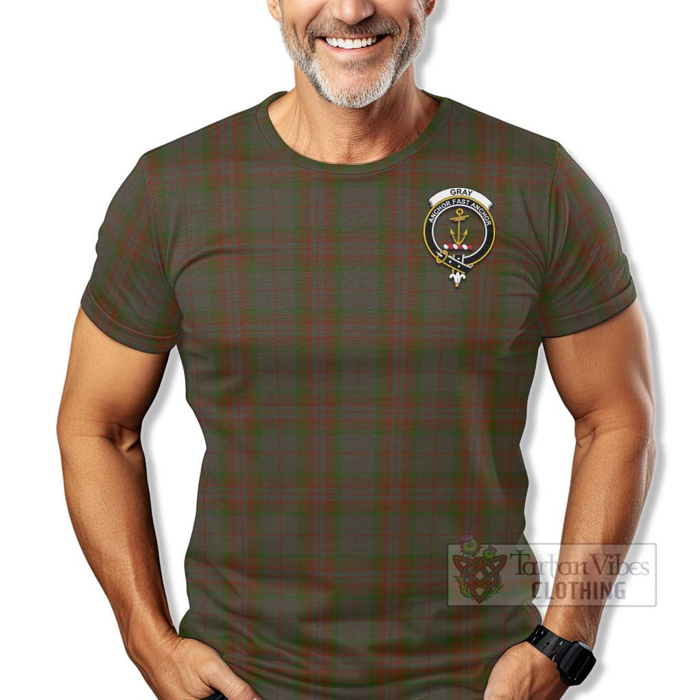 Gray Tartan T-Shirt with Family Crest Celtic Skull Style - Tartan Vibes Clothing