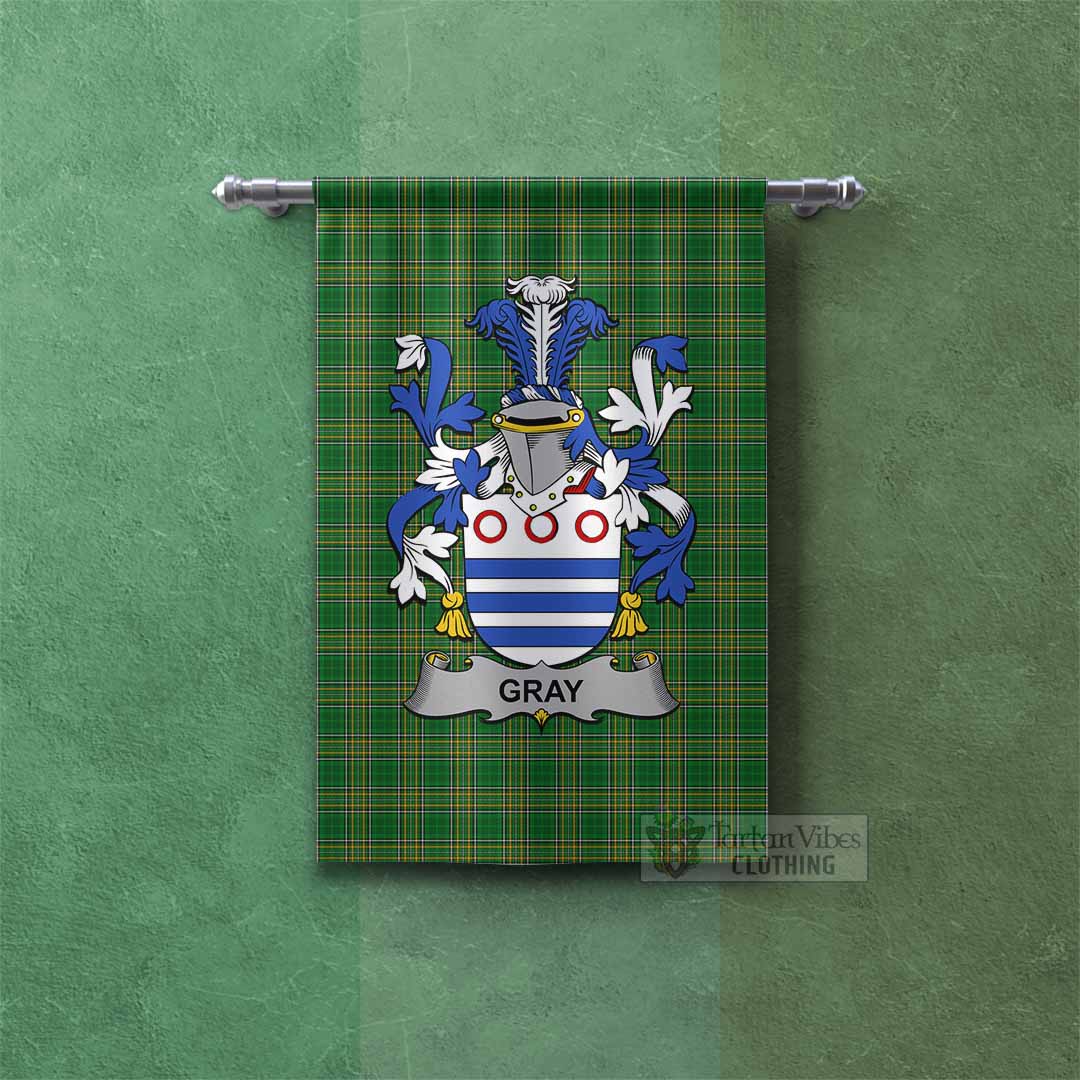 Tartan Vibes Clothing Gray Irish Clan Tartan Gonfalon, Tartan Banner with Coat of Arms