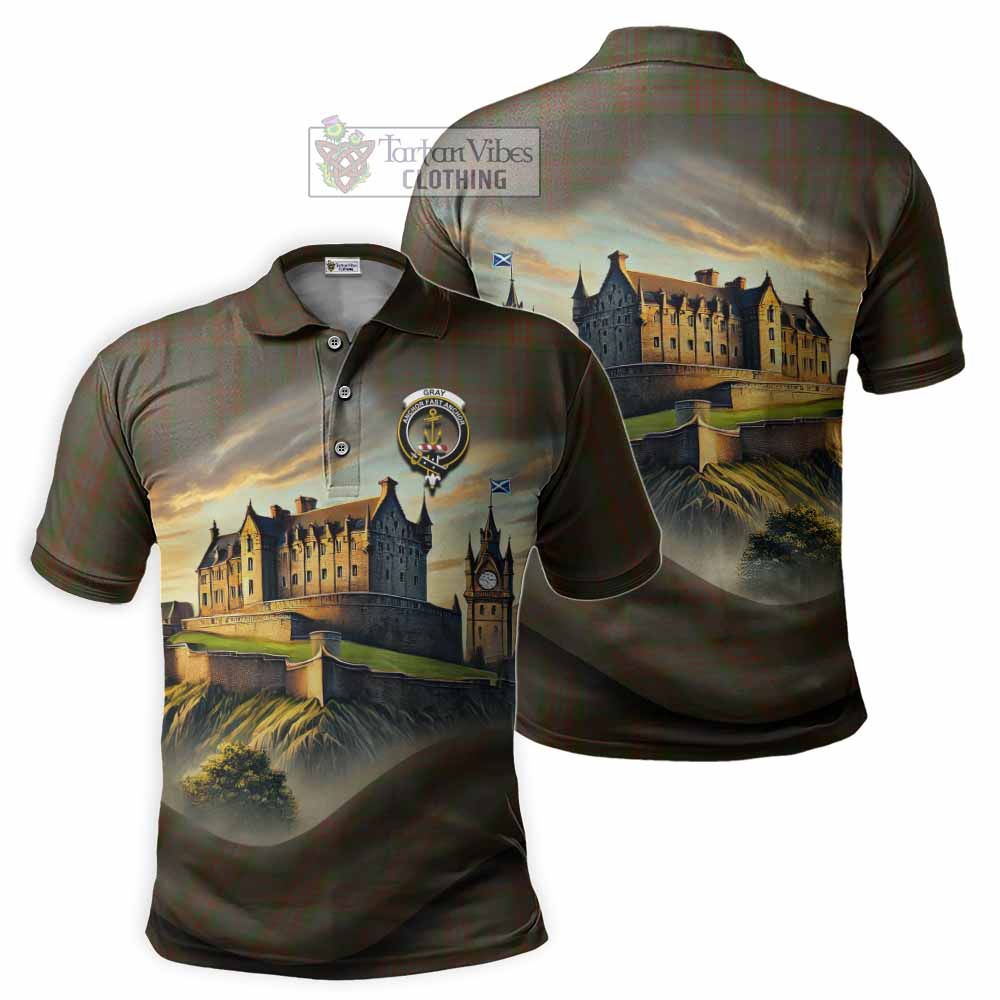 Gray Tartan Family Crest Polo Shirt with Scottish Ancient Castle Style - Tartan Vibes Clothing