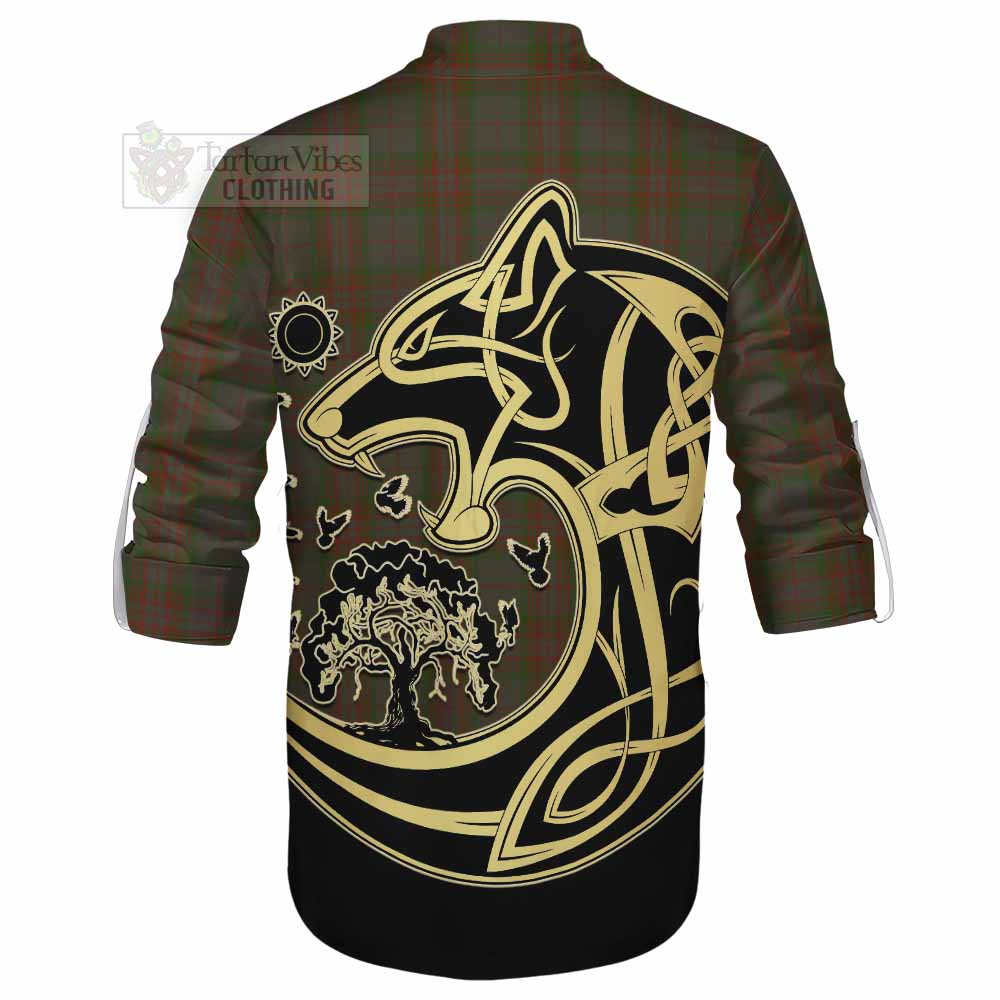 Gray Tartan Ghillie Kilt Shirt with Family Crest Celtic Wolf Style - Tartan Vibes Clothing