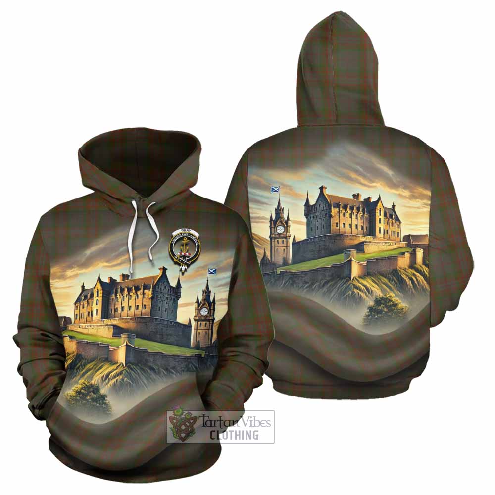 Gray Tartan Family Crest Hoodie with Scottish Ancient Castle Style - Tartan Vibes Clothing
