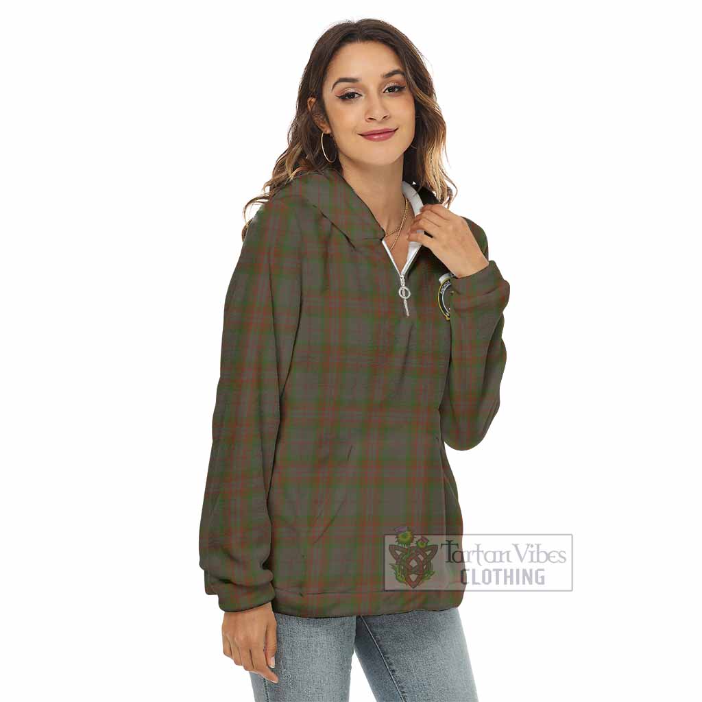 Gray Tartan Women's Borg Fleece Hoodie with Half Zip with Family Crest - Tartan Vibes Clothing