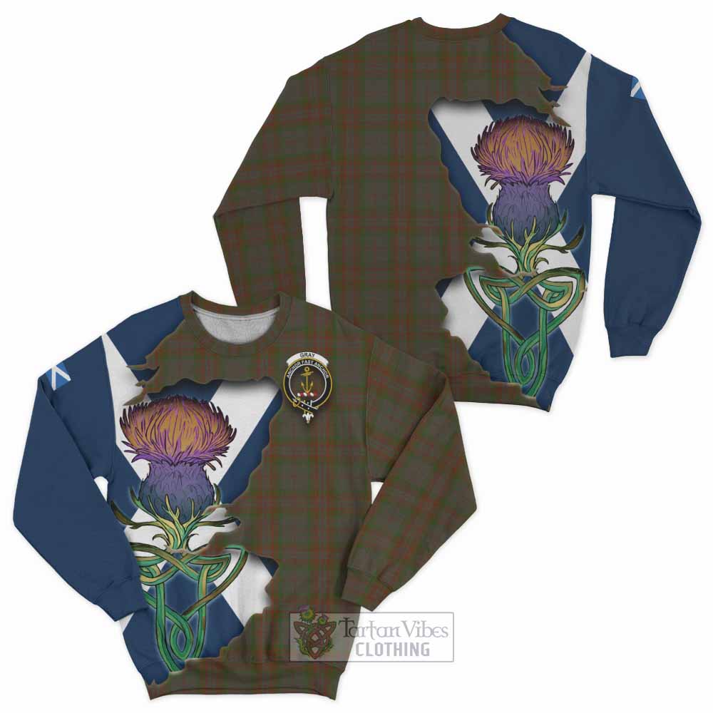 Gray Tartan Family Crest Sweatshirt Scottish Thistle Celtic Inspired - Tartan Vibes Clothing