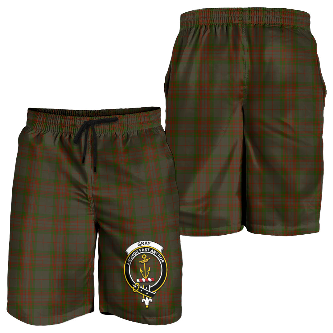 Gray Tartan Mens Shorts with Family Crest - Tartan Vibes Clothing