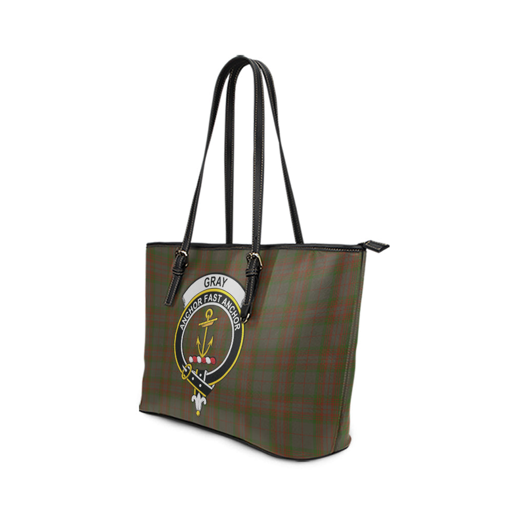 Gray Tartan Leather Tote Bag with Family Crest - Tartan Vibes Clothing