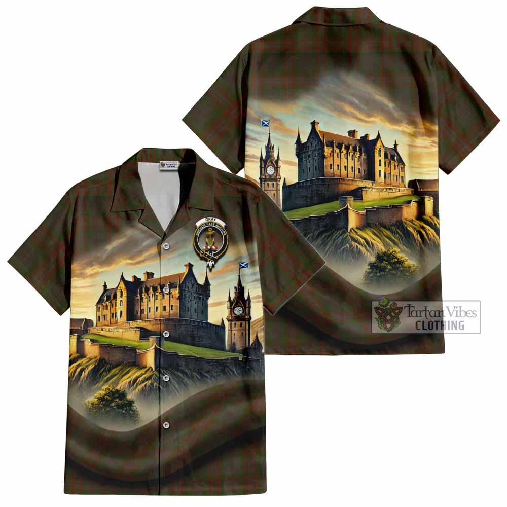 Gray Tartan Family Crest Hawaiian Shirt with Scottish Ancient Castle Style - Tartan Vibes Clothing