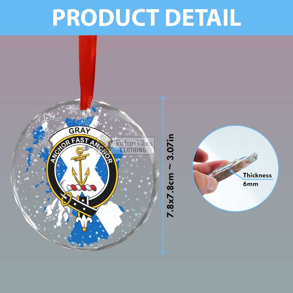 Gray Clan Crest Christmas Glass Ornament with Scotland Map - 2D-tartanvibesclothing