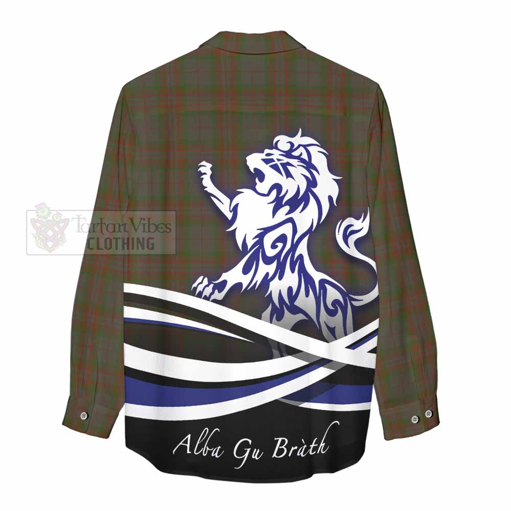 Gray Tartan Women's Casual Shirt with Alba Gu Brath Regal Lion Emblem - Tartan Vibes Clothing