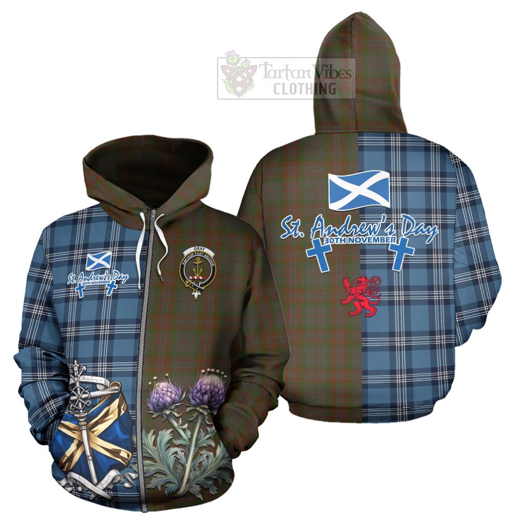 Gray Tartan Hoodie Happy St. Andrew's Day Half Tartan Style - Tartan Vibes Clothing