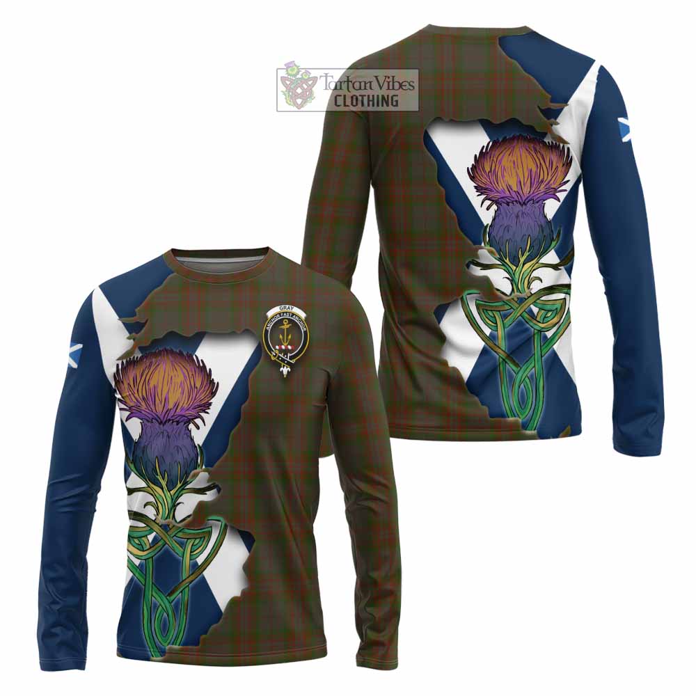 Gray Tartan Family Crest Long Sleeve T-Shirt Scottish Thistle Celtic Inspired - Tartan Vibes Clothing