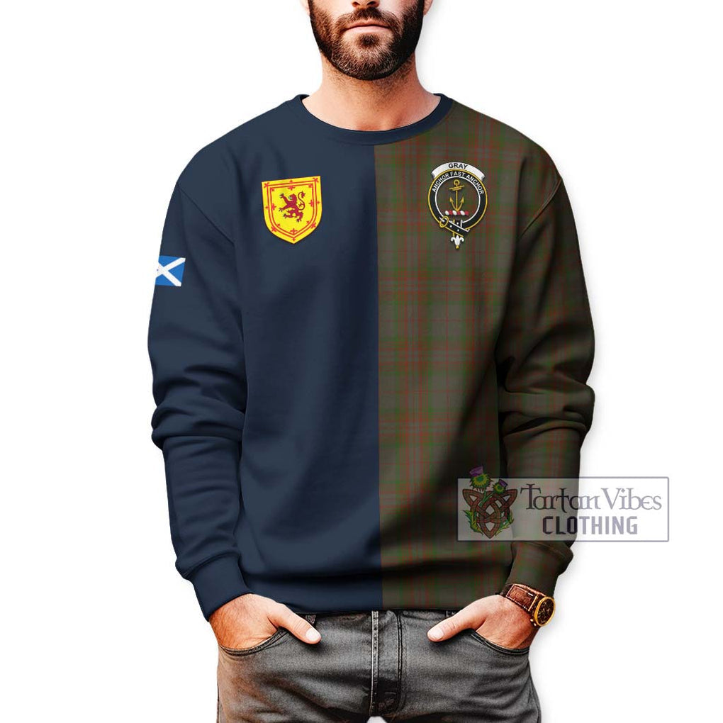 Gray Tartan Sweatshirt Alba with Scottish Lion Royal Arm Half Style - Tartan Vibes Clothing