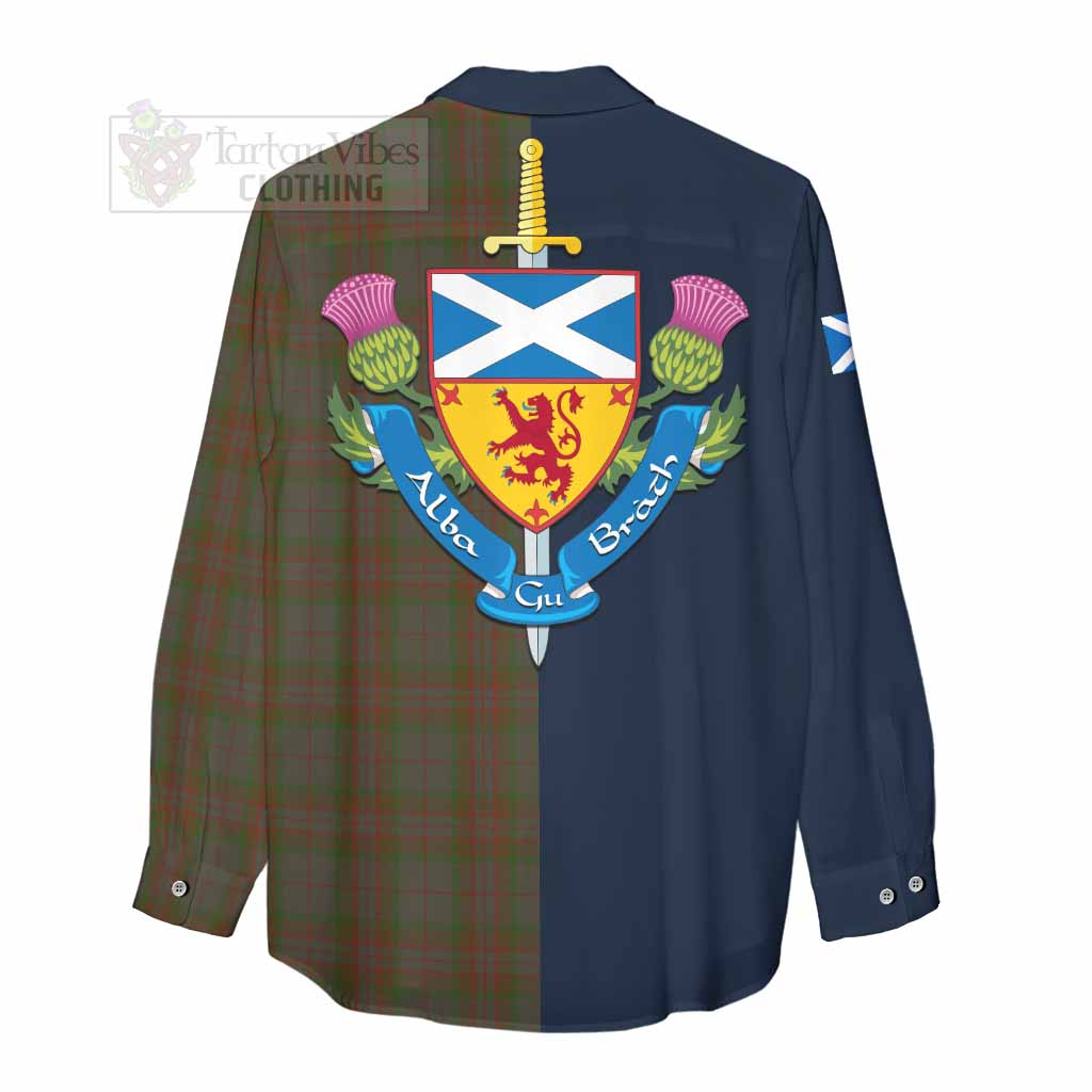 Gray Tartan Women's Casual Shirt Alba with Scottish Lion Royal Arm Half Style - Tartan Vibes Clothing