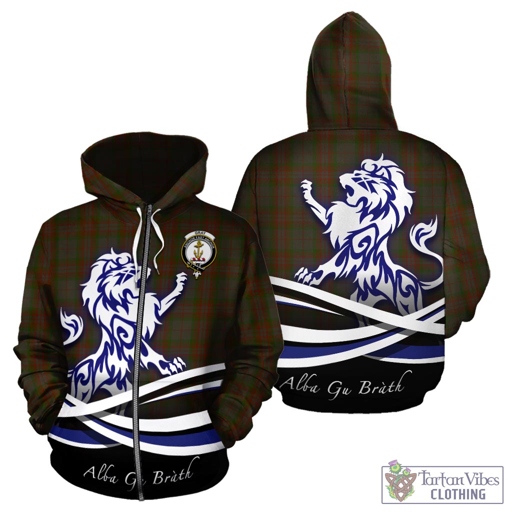 Gray Tartan Hoodie with Alba Gu Brath Regal Lion Emblem - Tartan Vibes Clothing