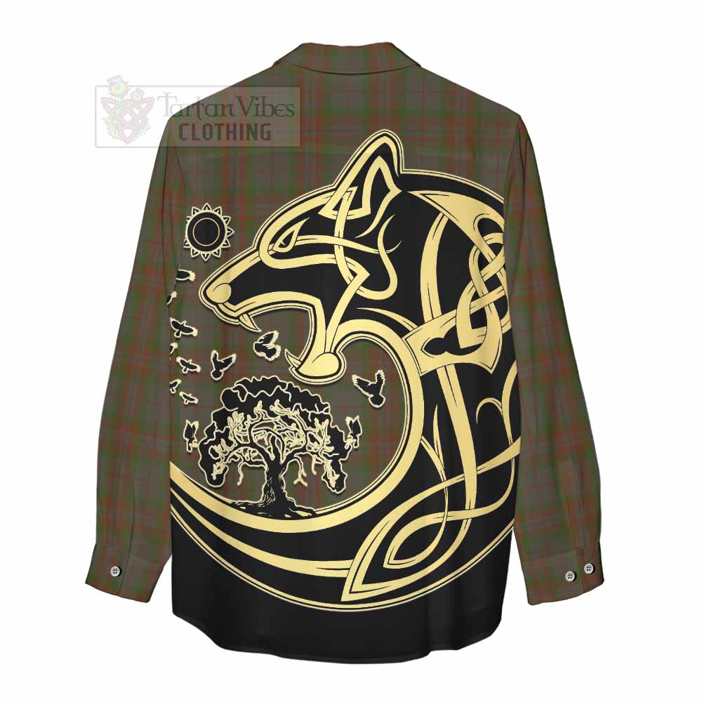 Gray Tartan Women's Casual Shirt with Family Crest Celtic Wolf Style - Tartan Vibes Clothing