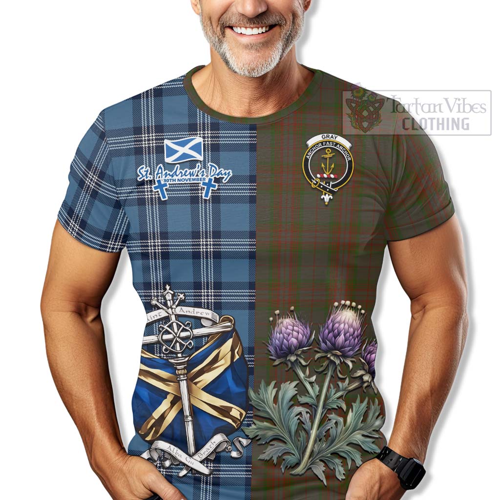 Gray Tartan T-Shirt Happy St. Andrew's Day Half Tartan Style - Tartan Vibes Clothing