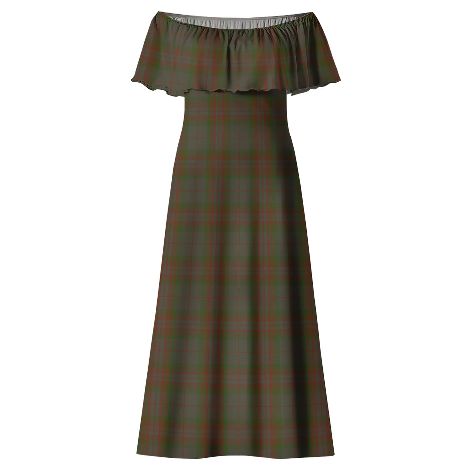 Gray Tartan Off Shoulder Long Dress - Tartan Vibes Clothing
