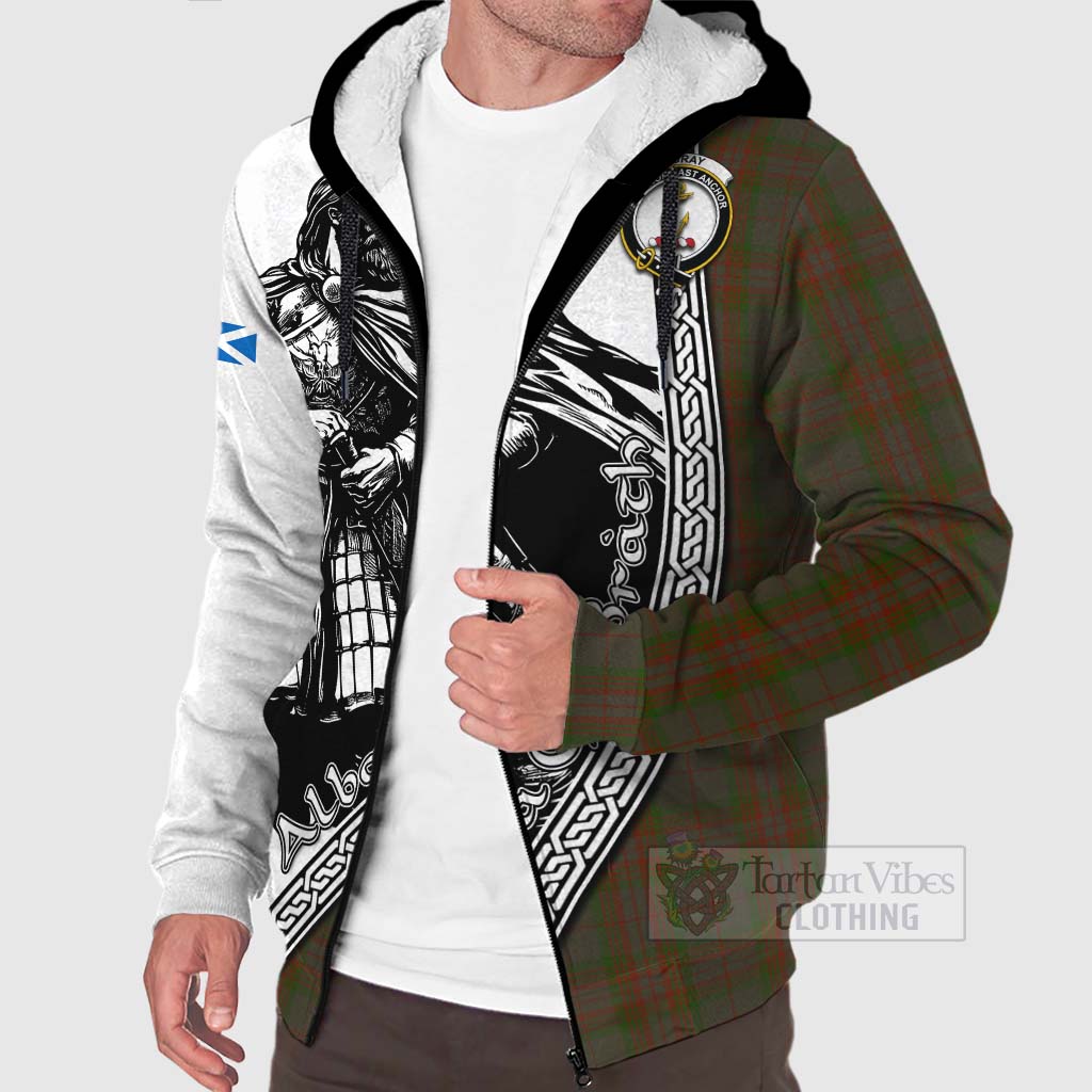 Gray Tartan Clan Crest Sherpa Hoodie with Highlander Warrior Celtic Style Unisex - Tartan Vibes Clothing