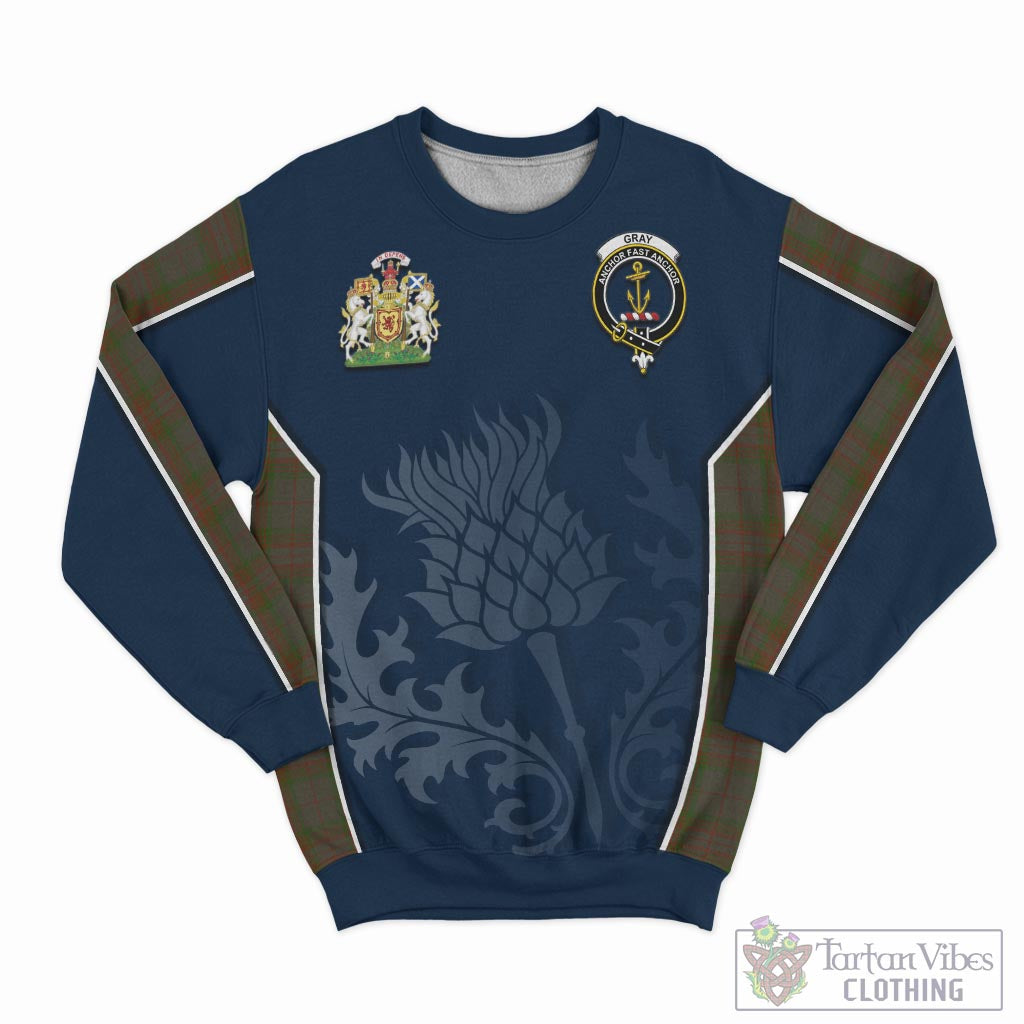 Gray Tartan Sweatshirt with Family Crest and Scottish Thistle Vibes Sport Style - Tartan Vibes Clothing
