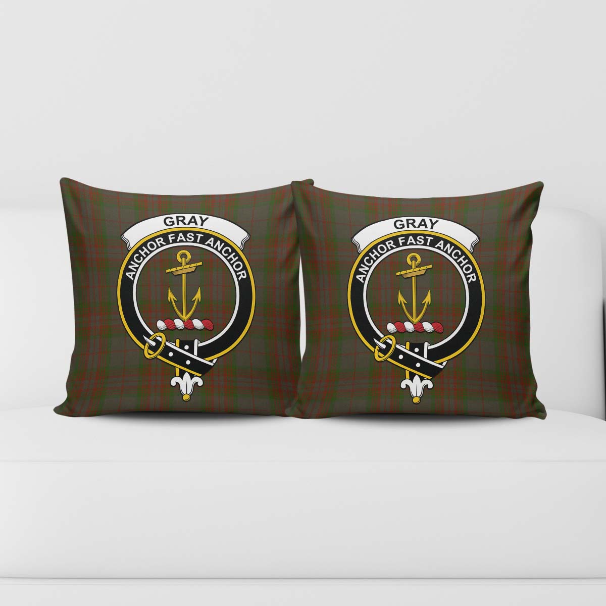 Gray Tartan Pillow Cover with Family Crest - Tartan Vibes Clothing