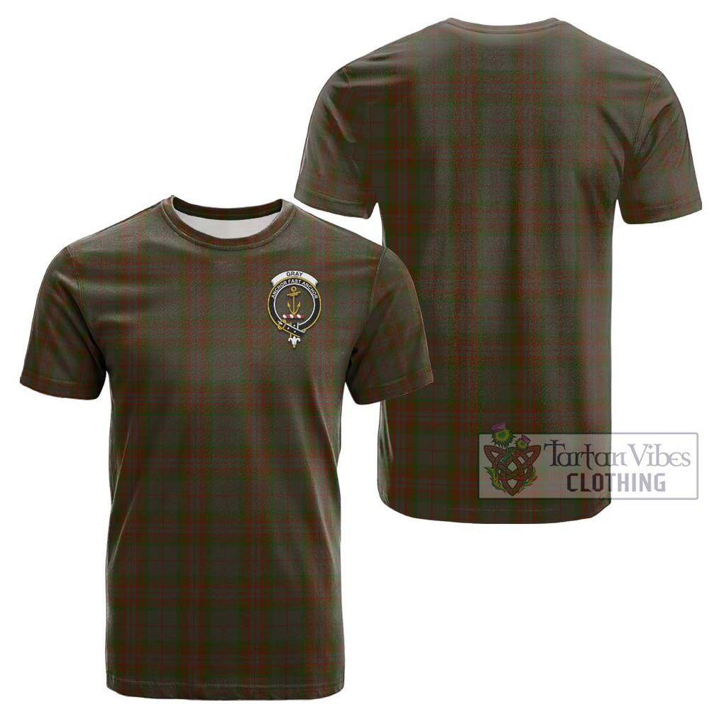 Gray Tartan Cotton T-Shirt with Family Crest - Tartan Vibes Clothing