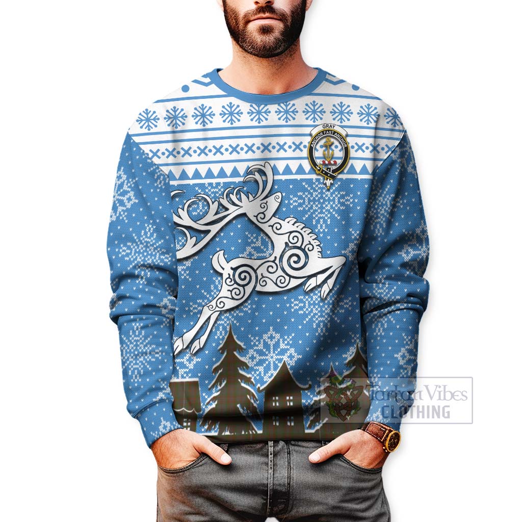 Gray Clan Christmas Sweatshirt Celtic Reindeer Style - Tartan Vibes Clothing