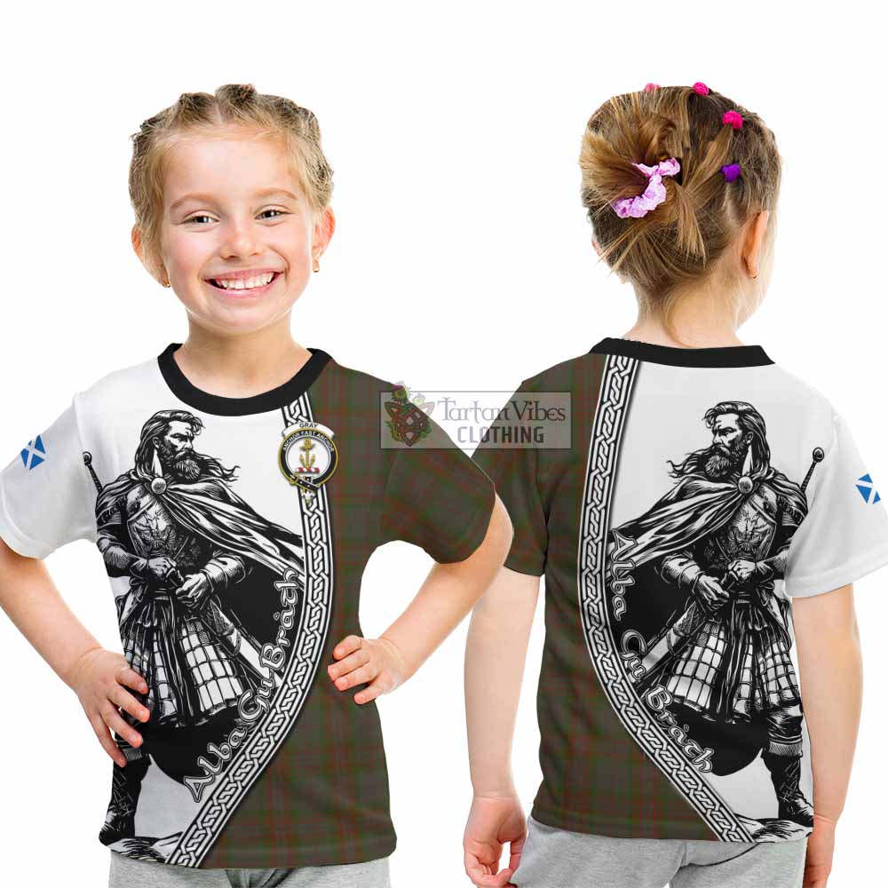 Gray Tartan Clan Crest Kid T-Shirt with Highlander Warrior Celtic Style - Tartan Vibes Clothing