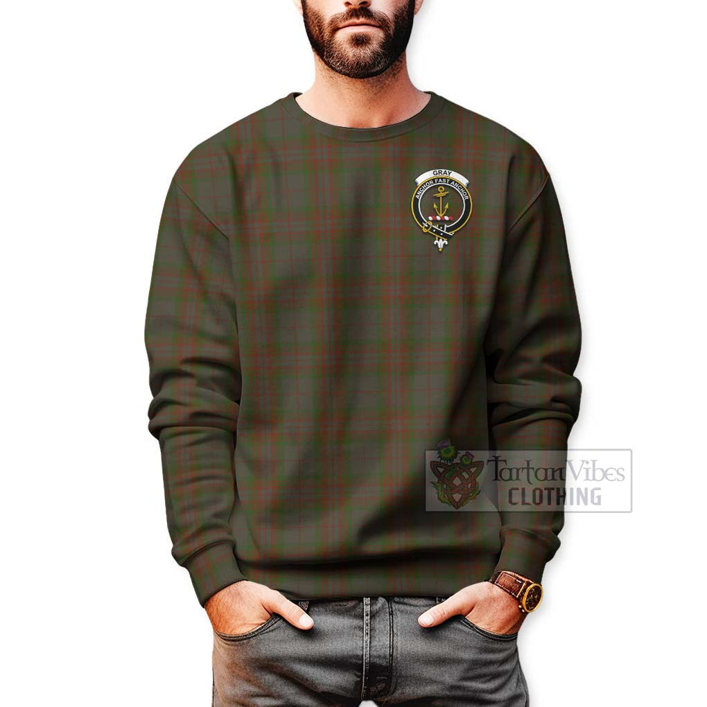 Gray Tartan Sweatshirt with Family Crest Celtic Skull Style - Tartan Vibes Clothing