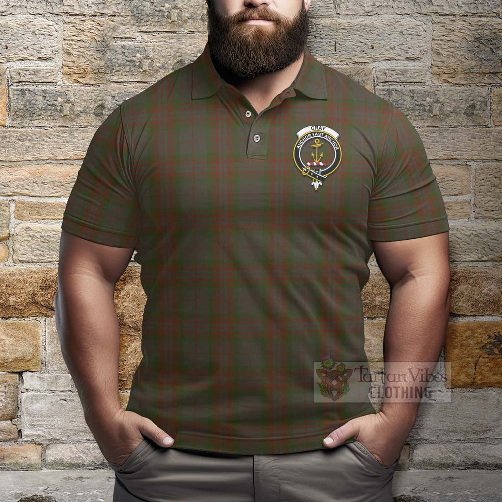 Gray Tartan Polo Shirt with Family Crest Celtic Skull Style - Tartan Vibes Clothing