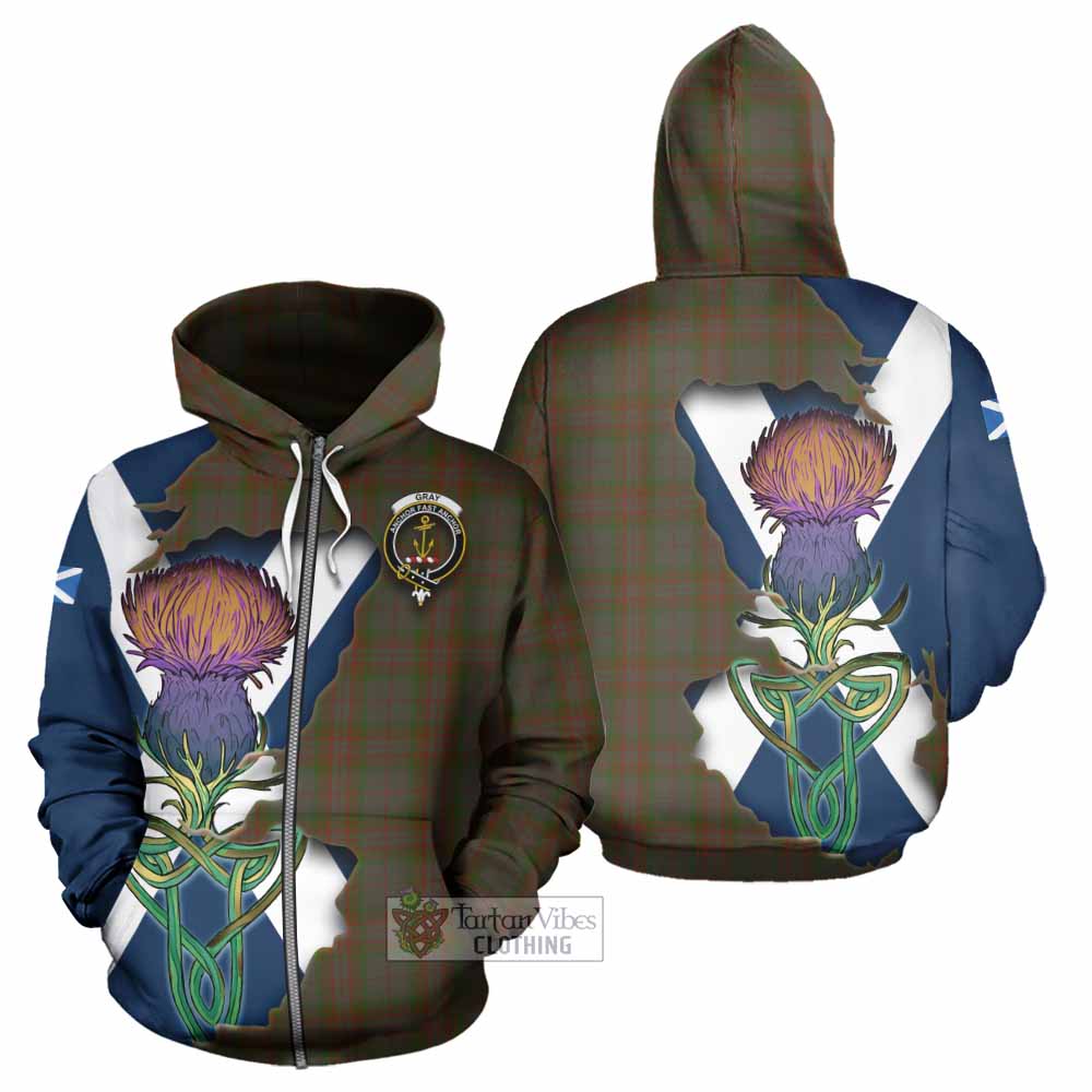 Gray Tartan Family Crest Hoodie Scottish Thistle Celtic Inspired Zip Hoodie - Tartan Vibes Clothing
