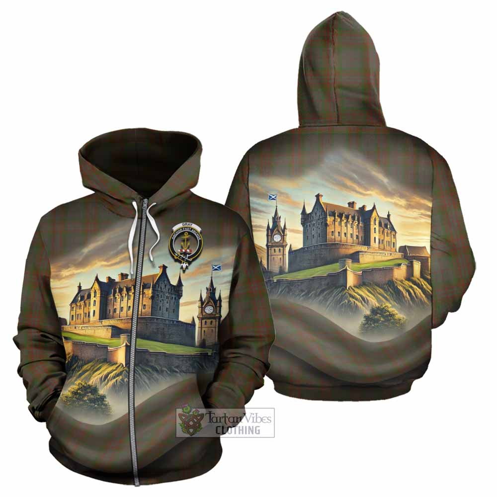 Gray Tartan Family Crest Hoodie with Scottish Ancient Castle Style Zip Hoodie - Tartan Vibes Clothing