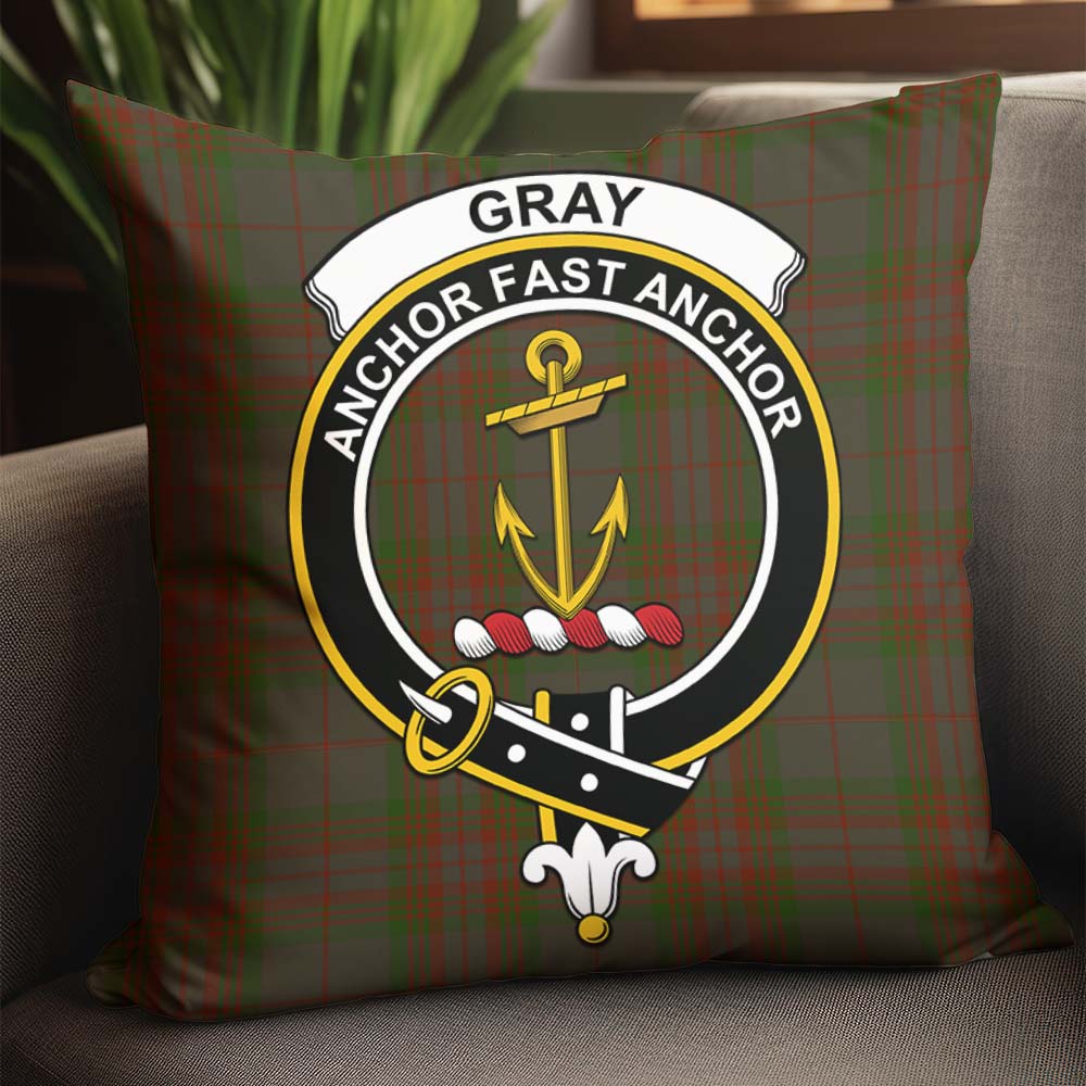 Gray Tartan Pillow Cover with Family Crest - Tartan Vibes Clothing