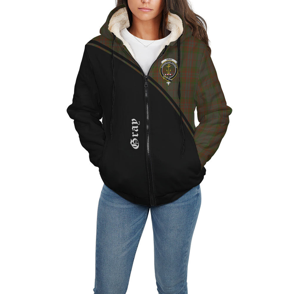 Gray Tartan Sherpa Hoodie with Family Crest Curve Style - Tartan Vibes Clothing