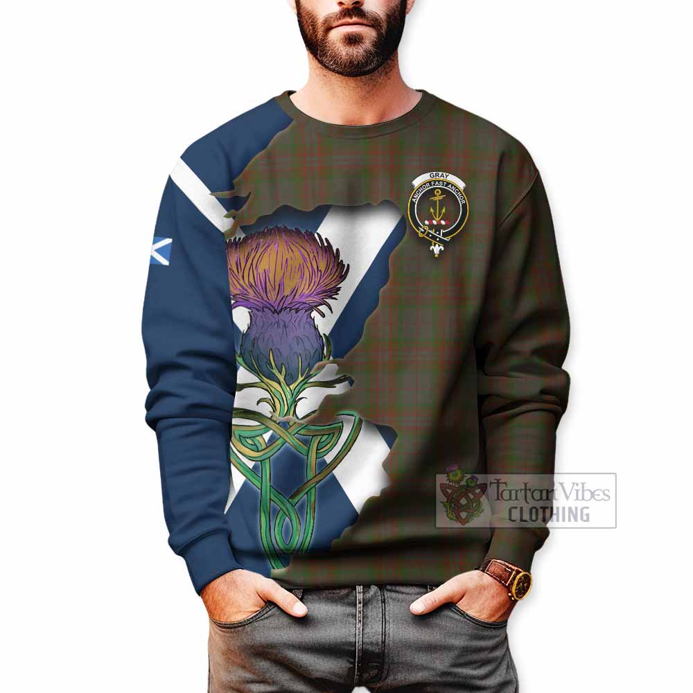 Gray Tartan Family Crest Sweatshirt Scottish Thistle Celtic Inspired - Tartan Vibes Clothing