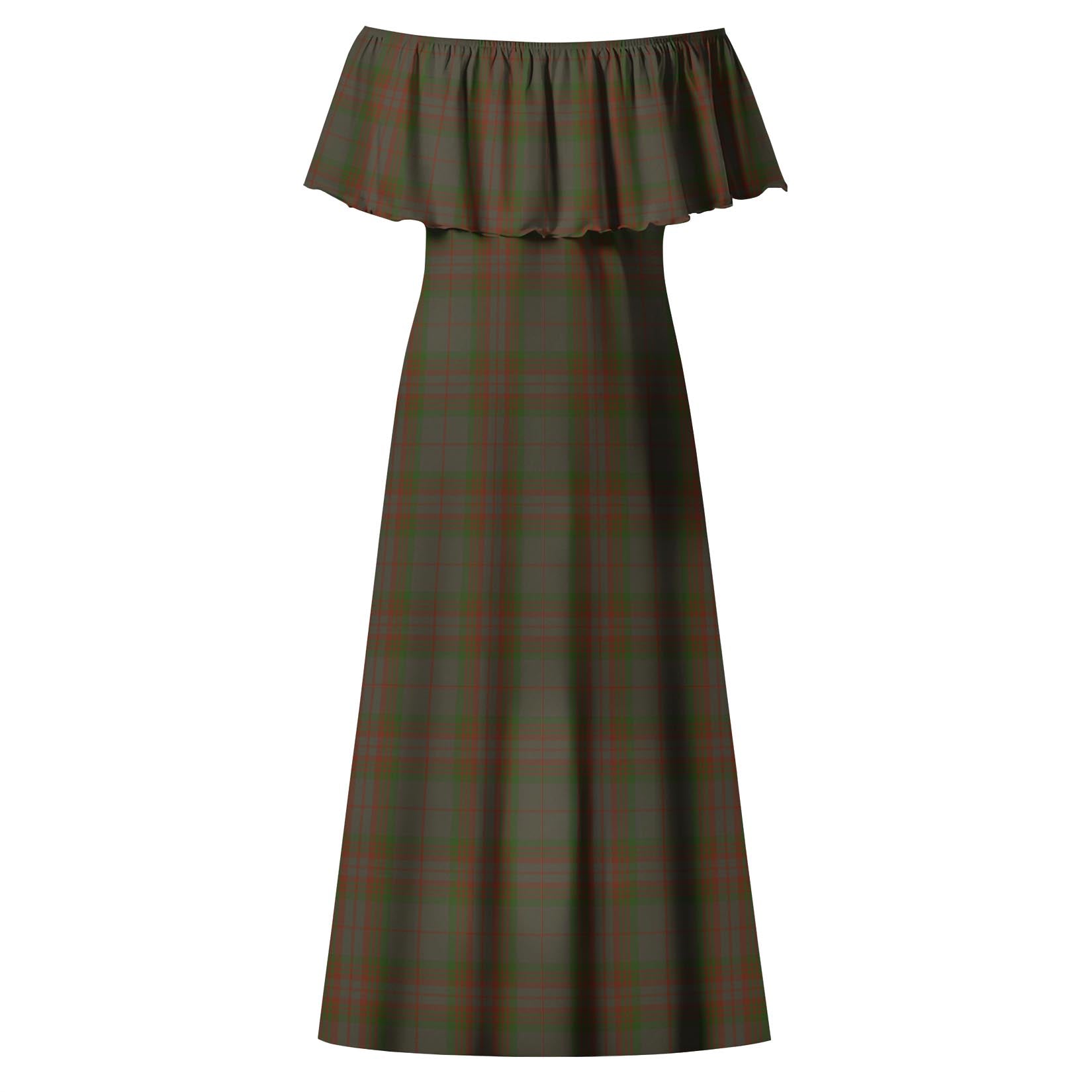 Gray Tartan Off Shoulder Long Dress - Tartan Vibes Clothing