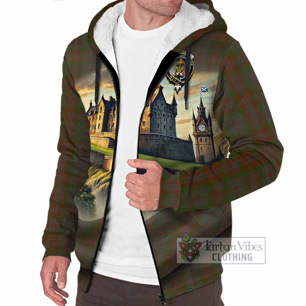 Gray Tartan Family Crest Sherpa Hoodie with Scottish Ancient Castle Style - Tartan Vibes Clothing