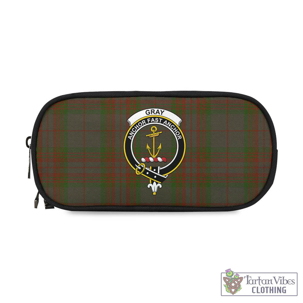 Gray Tartan Pen and Pencil Case with Family Crest - Tartan Vibes Clothing