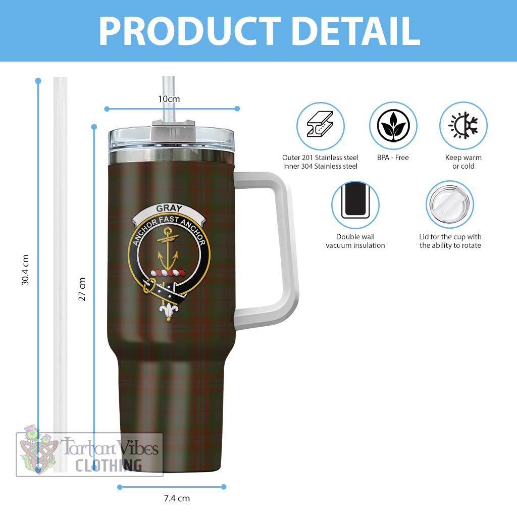 Gray Tartan Tumbler with Handle with Family Crest - Tartan Vibes Clothing