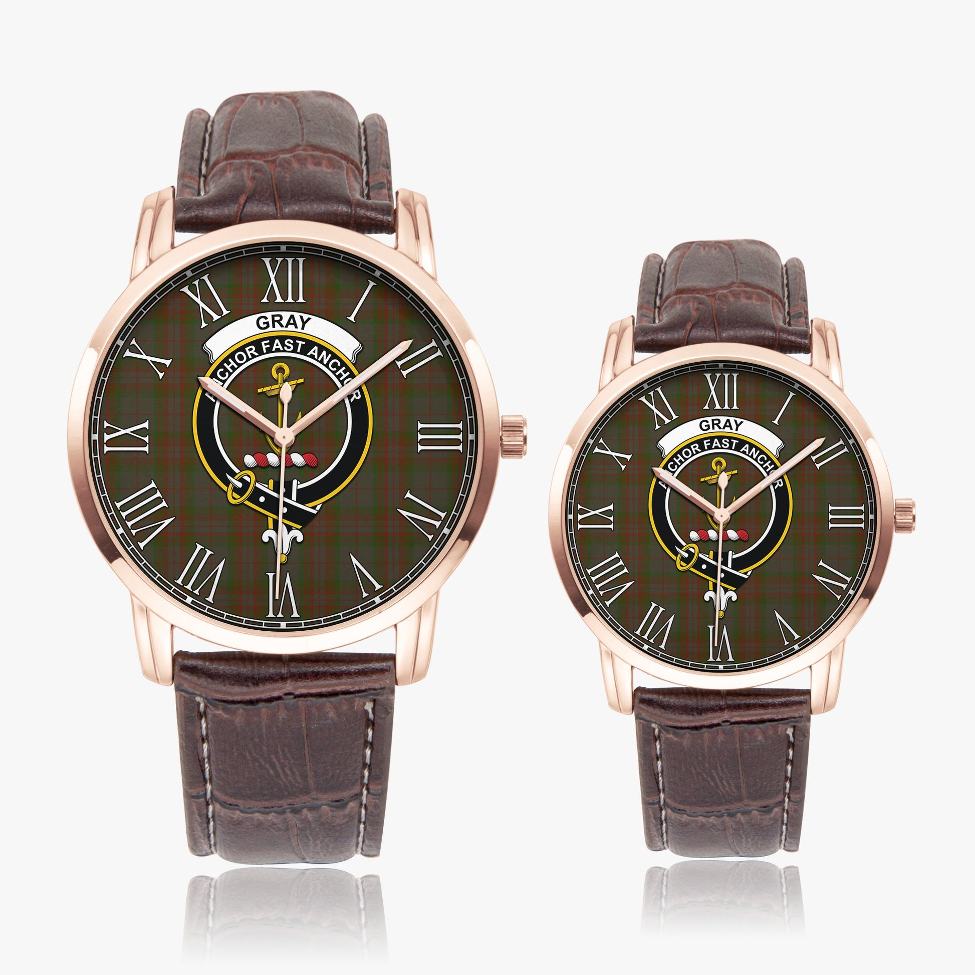 Gray Tartan Family Crest Leather Strap Quartz Watch - Tartan Vibes Clothing