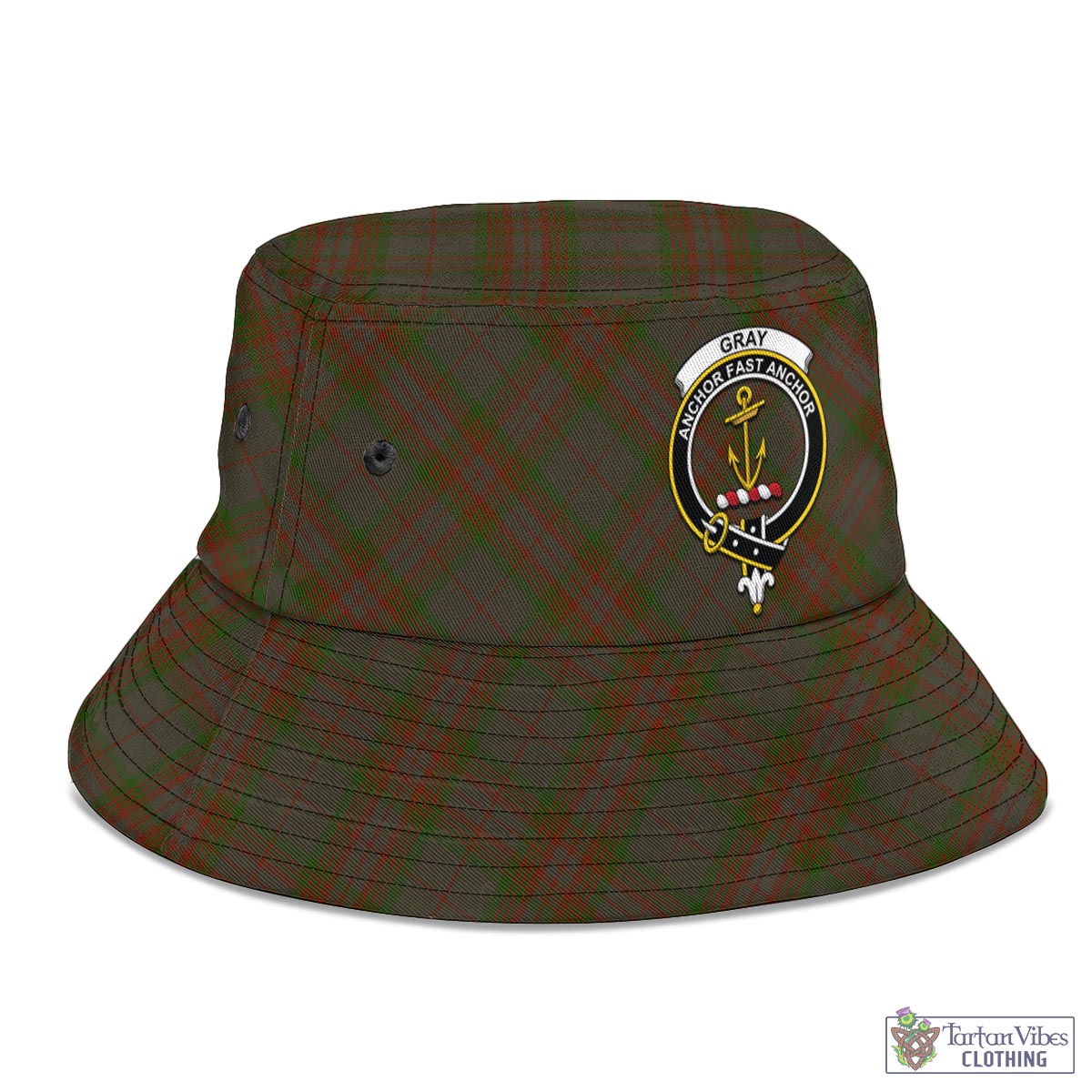 Gray Tartan Bucket Hat with Family Crest - Tartan Vibes Clothing