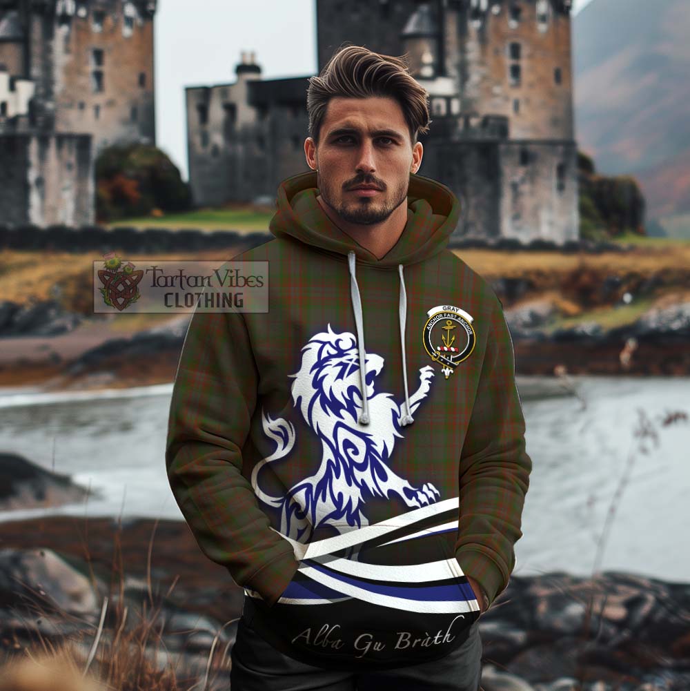 Gray Tartan Cotton Hoodie with Alba Gu Brath Regal Lion Emblem - Tartan Vibes Clothing