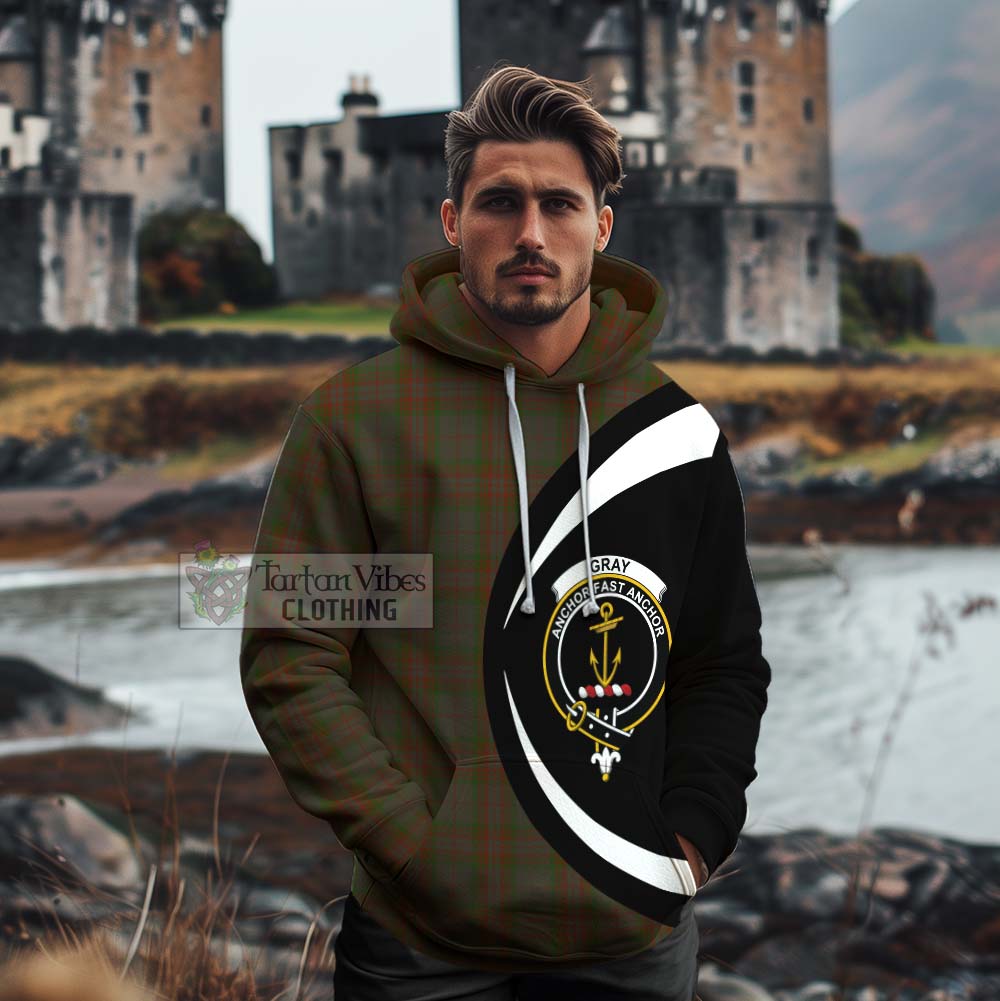 Gray Tartan Cotton Hoodie with Family Crest Circle Style - Tartan Vibes Clothing