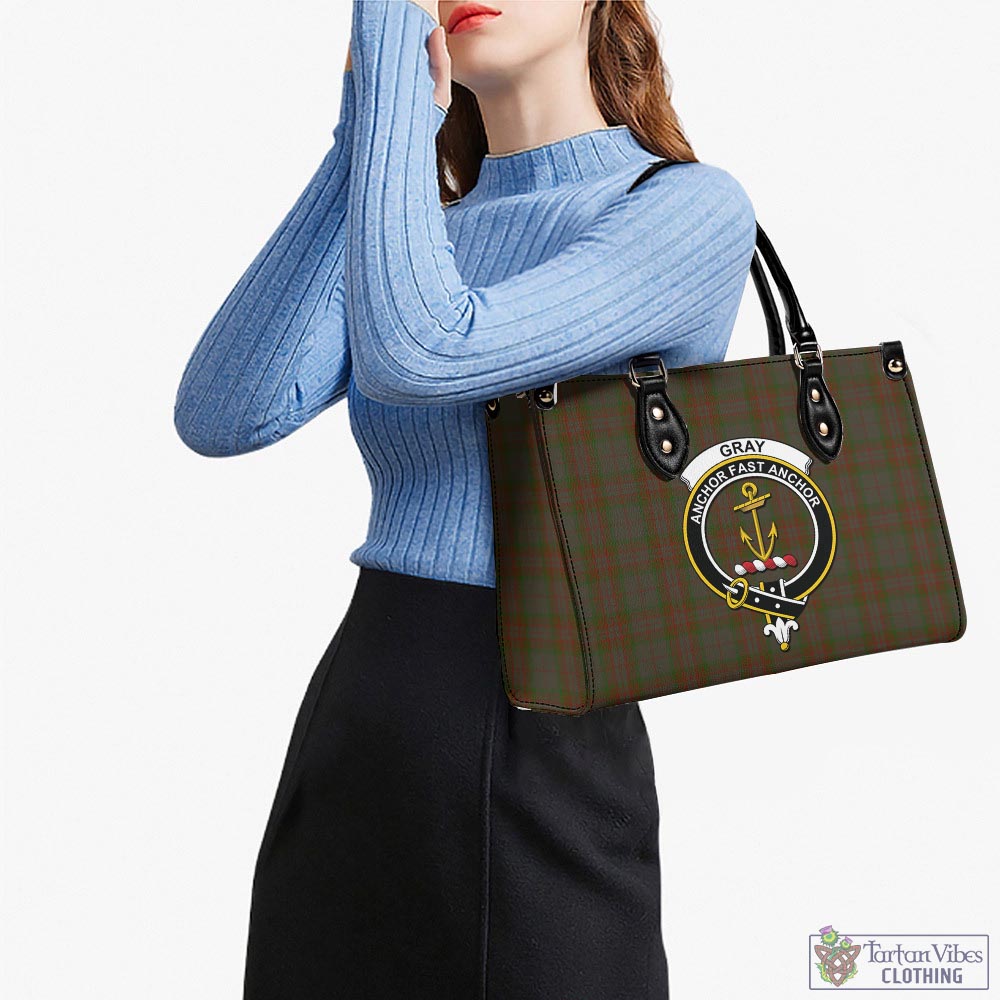 Gray Tartan Luxury Leather Handbags with Family Crest - Tartan Vibes Clothing
