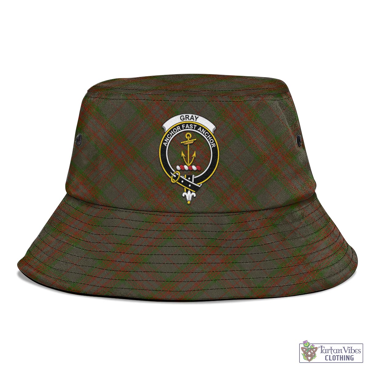 Gray Tartan Bucket Hat with Family Crest - Tartan Vibes Clothing