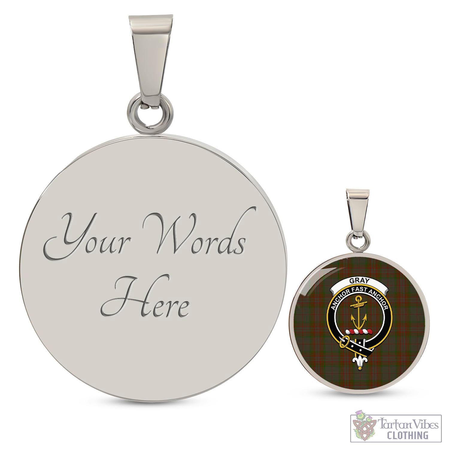 Gray Tartan Circle Necklace with Family Crest Luxury Necklace (Silver) Yes - Tartan Vibes Clothing