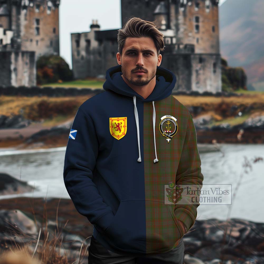 Gray Tartan Cotton Hoodie Alba with Scottish Lion Royal Arm Half Style - Tartan Vibes Clothing