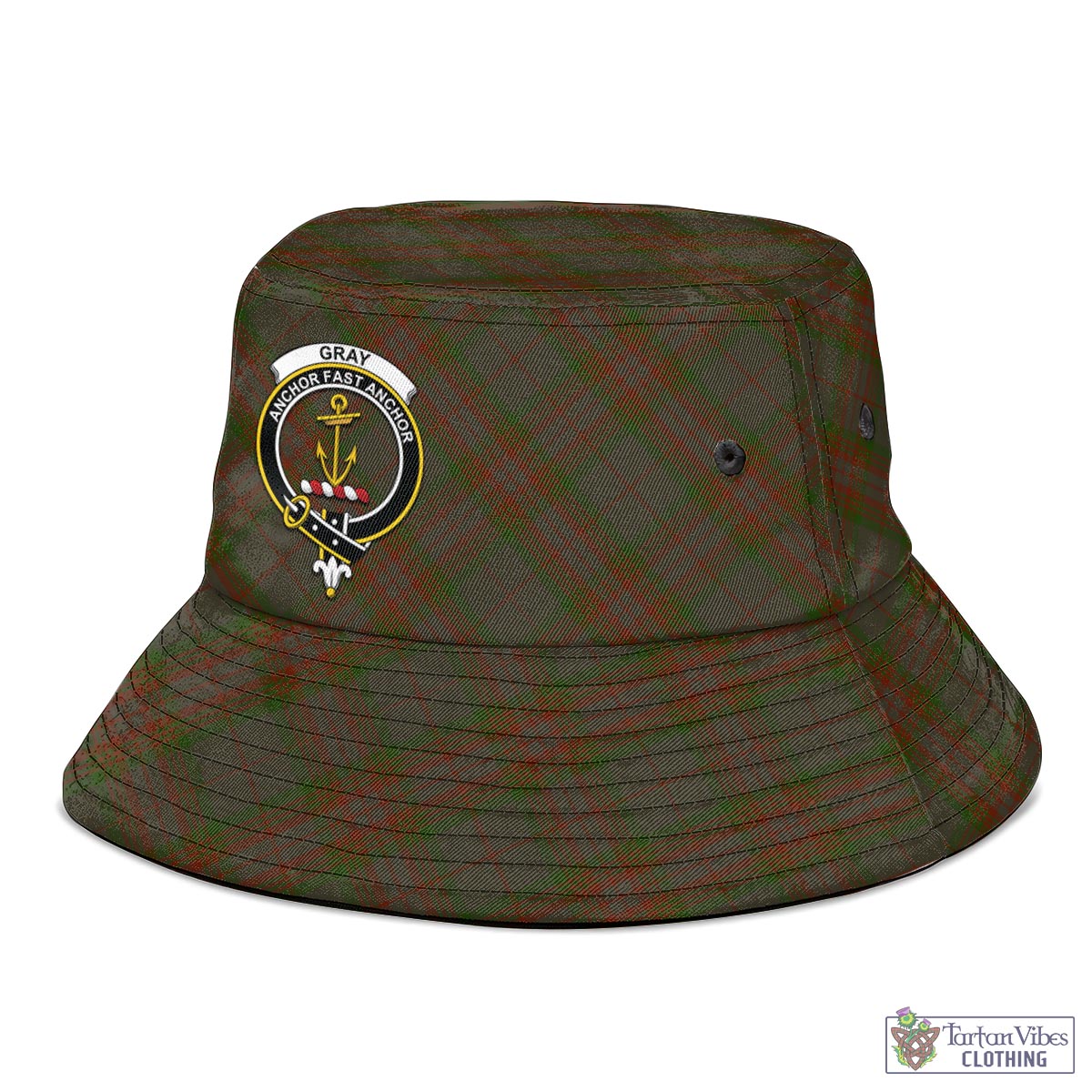 Gray Tartan Bucket Hat with Family Crest - Tartan Vibes Clothing