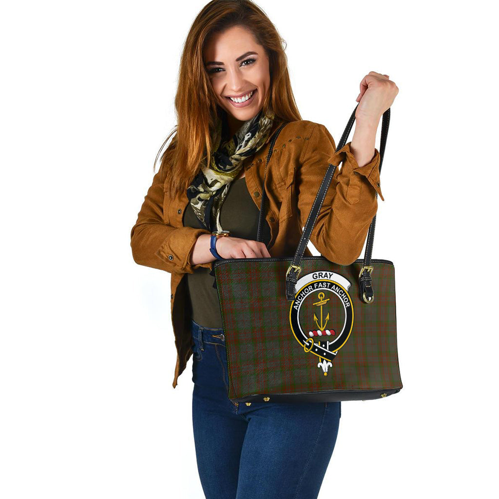 Gray Tartan Leather Tote Bag with Family Crest - Tartan Vibes Clothing